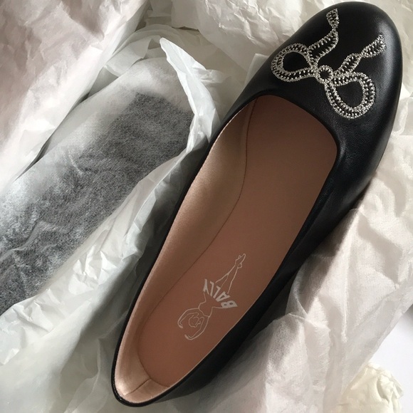 Bally BALLYRINA lamb leather ballet flats size 6.5 Black ballet flats with a bow - Picture 4 of 9